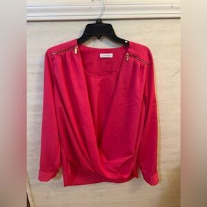 Calvin Klein Women's Draped Wrap Vibrant Pink Blouse